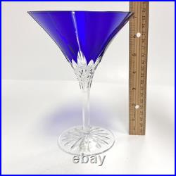 Ajka Castille Cobalt Blue Martini Glass Cut 2 Clear Crystal 7.25 Tall Set of 2