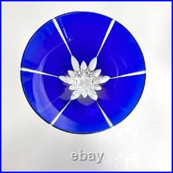 Ajka Castille Cobalt Blue Martini Glass Cut 2 Clear Crystal 7.25 Tall Set of 2