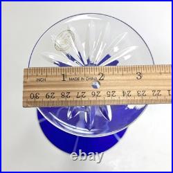 Ajka Castille Cobalt Blue Martini Glass Cut 2 Clear Crystal 7.25 Tall Set of 2