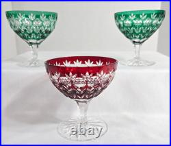 Ajka Crystal Cut to Clear Florderis Champagne Sherbet Glasses Set of 3 Red Green