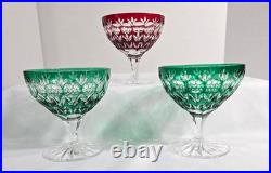 Ajka Crystal Cut to Clear Florderis Champagne Sherbet Glasses Set of 3 Red Green