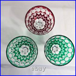 Ajka Crystal Cut to Clear Florderis Champagne Sherbet Glasses Set of 3 Red Green