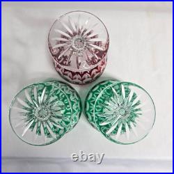 Ajka Crystal Cut to Clear Florderis Champagne Sherbet Glasses Set of 3 Red Green