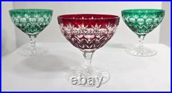 Ajka Crystal Cut to Clear Florderis Champagne Sherbet Glasses Set of 3 Red Green