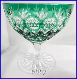 Ajka Crystal Cut to Clear Florderis Champagne Sherbet Glasses Set of 3 Red Green