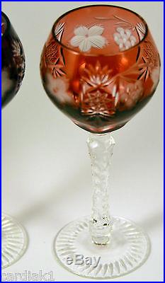 Ajka Crystal Hock Wine Glasses MARSALA Cut to Clear Multi color set of 4 Hungary