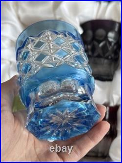 Ajka Cut to Clear Glass Faberge Odessa Set of 4 Whiskey Tumblers In Velvet Case