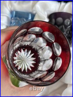 Ajka Cut to Clear Glass Faberge Odessa Set of 4 Whiskey Tumblers In Velvet Case
