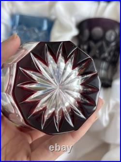 Ajka Cut to Clear Glass Faberge Odessa Set of 4 Whiskey Tumblers In Velvet Case