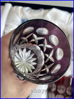 Ajka Cut to Clear Glass Faberge Odessa Set of 4 Whiskey Tumblers In Velvet Case