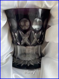 Ajka Cut to Clear Glass Faberge Odessa Set of 4 Whiskey Tumblers In Velvet Case