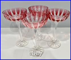 Ajka Lausanne Cranberry Pink Cased Cut To Clear Saucer Champagnes Set Of 6