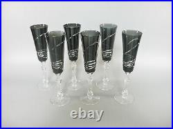 Ajka Onyx Black Cut To Clear Crystal Champagne Flutes Glass Set Of 6! (bt043)