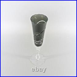 Ajka Onyx Black Cut To Clear Crystal Champagne Flutes Glass Set Of 6! (bt043)
