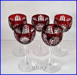 Ajka Ruby Red Lead Crystal Wine Hock Glasses Set of 5, Used, Price reduced