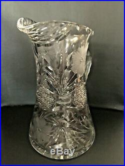 American Brilliant Period Cut Glass ABP Pitcher 6 Matching Glasses Set Crystal