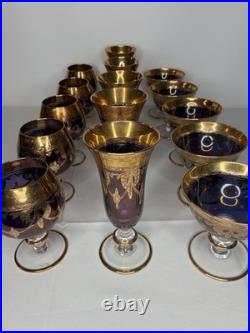 Amethyst glass and crystal goblets With Heavy Gold Plate