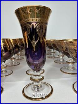 Amethyst glass and crystal goblets With Heavy Gold Plate