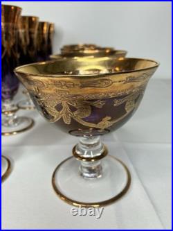 Amethyst glass and crystal goblets With Heavy Gold Plate
