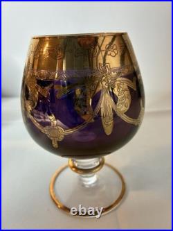 Amethyst glass and crystal goblets With Heavy Gold Plate
