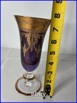 Amethyst glass and crystal goblets With Heavy Gold Plate
