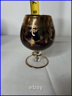 Amethyst glass and crystal goblets With Heavy Gold Plate