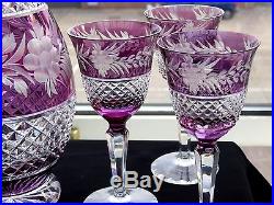Antique Amethyst Rare Crystal Glass Decanter Wine Goblets Set whisky brandy jug