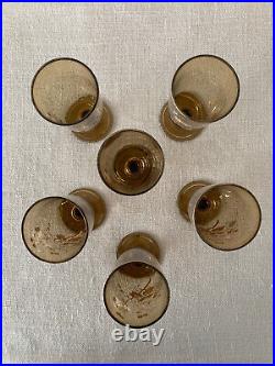 Antique Bohemian Moser Amber Gilt Hand Painted Enamel Water Glass set of 6
