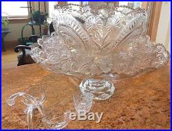 Antique Crystal Complete 17 pcs Punch Bowl Set Large Heavy Cut Crystal