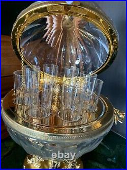 Antique Crystal Dome and Gold Vodka Glasses Barware Set- 9 Piece Set