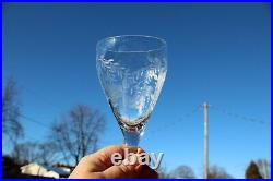 Antique Crystal Etched Stemmed Wine Glasses Set of 8 Floral Design 7.75 Tall