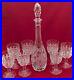 Antique Crystal Glass Decanter Set with 7 Glasses Etched Bar Glassware