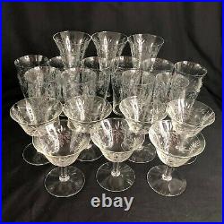 Antique Cut & Etched Crystal 20 Pcs. Water Wine Champagne Glasses