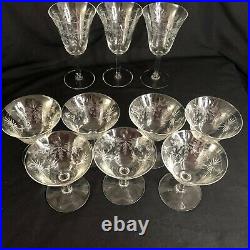 Antique Cut & Etched Crystal 20 Pcs. Water Wine Champagne Glasses Vintage