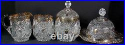 Antique EAPG Clear Crystal Gold Trim Sheaf Of Wheat & Button Star 4pc Table Set