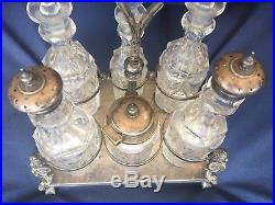 Antique Early Old Silver Plated Cruet Condiment Set Ball & Claw Figural Crystal
