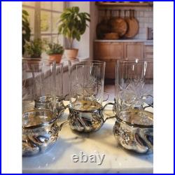 Antique Etched Starburst Crystal Glasses with Silver Schott Jenae glass holders
