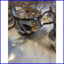 Antique Etched Starburst Crystal Glasses with Silver Schott Jenae glass holders