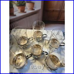 Antique Etched Starburst Crystal Glasses with Silver Schott Jenae glass holders