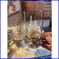 Antique Etched Starburst Crystal Glasses with Silver Schott Jenae glass holders