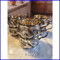 Antique Etched Starburst Crystal Glasses with Silver Schott Jenae glass holders