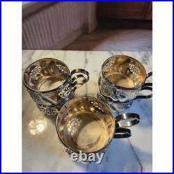Antique Etched Starburst Crystal Glasses with Silver Schott Jenae glass holders