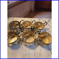 Antique Etched Starburst Crystal Glasses with Silver Schott Jenae glass holders