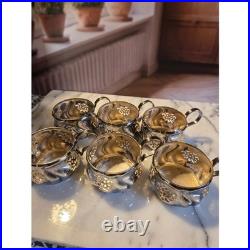 Antique Etched Starburst Crystal Glasses with Silver Schott Jenae glass holders