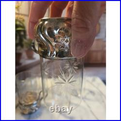 Antique Etched Starburst Crystal Glasses with Silver Schott Jenae glass holders