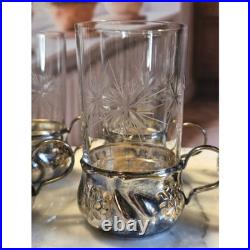 Antique Etched Starburst Crystal Glasses with Silver Schott Jenae glass holders