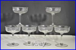 Antique Etched Stemmed Crystal Champagne Glasses Swag Baskets Pattern Set of 6