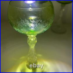Antique French Glassware, Set of 4 St Louis Light Green Crystal Short Wine Hocks