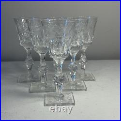 Antique Hawkes Gravic Fruit Goblets Square Base Cut Crystal set of 6