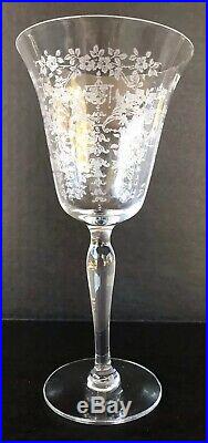 Antique Morgantown Mikado Water Goblets Etched Crystal Stemware Set Of 8